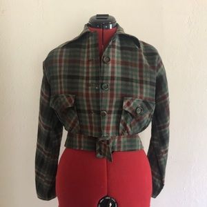 Green plaid button up vintage coat